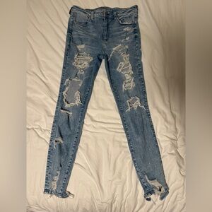 American Eagle Outfitters Ripped Light Blue Super Hi-Rise Jegging